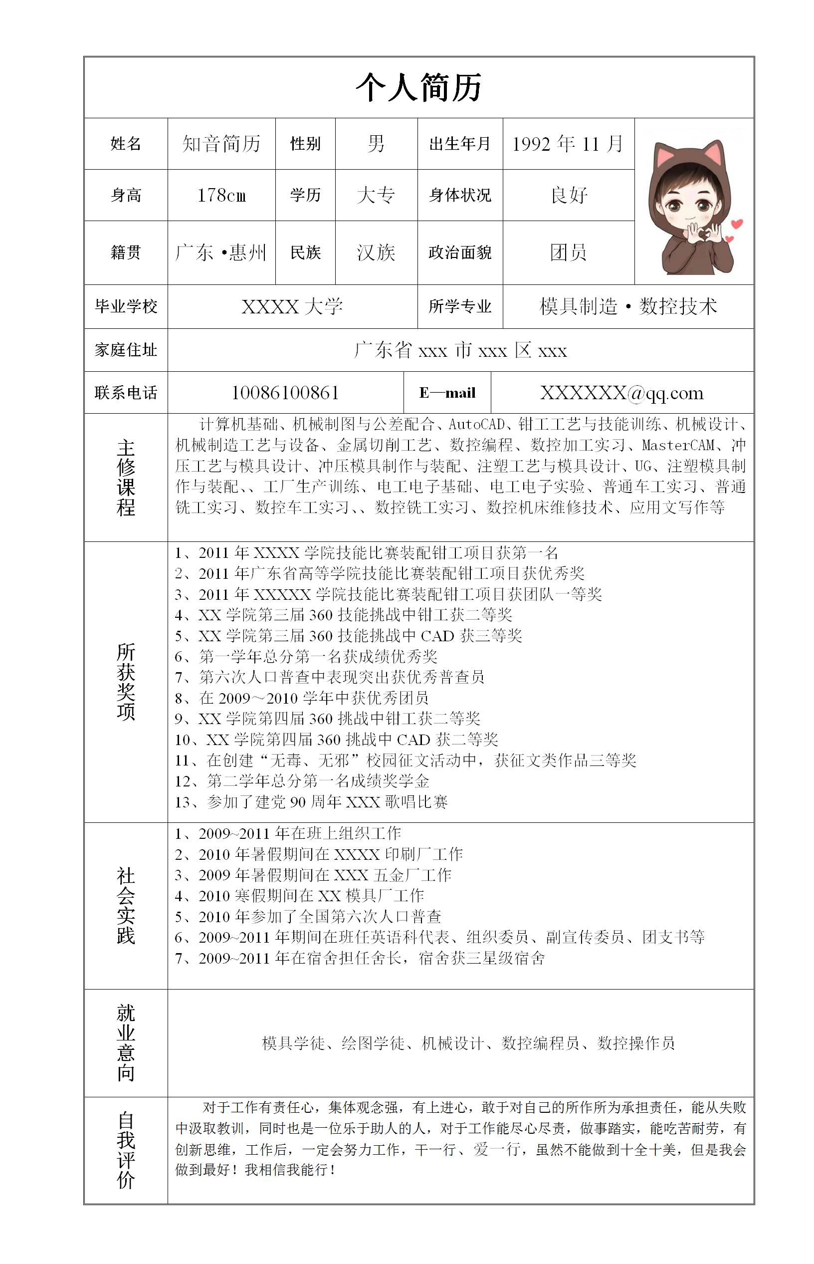 简约明了的应届毕业生简历(白底)