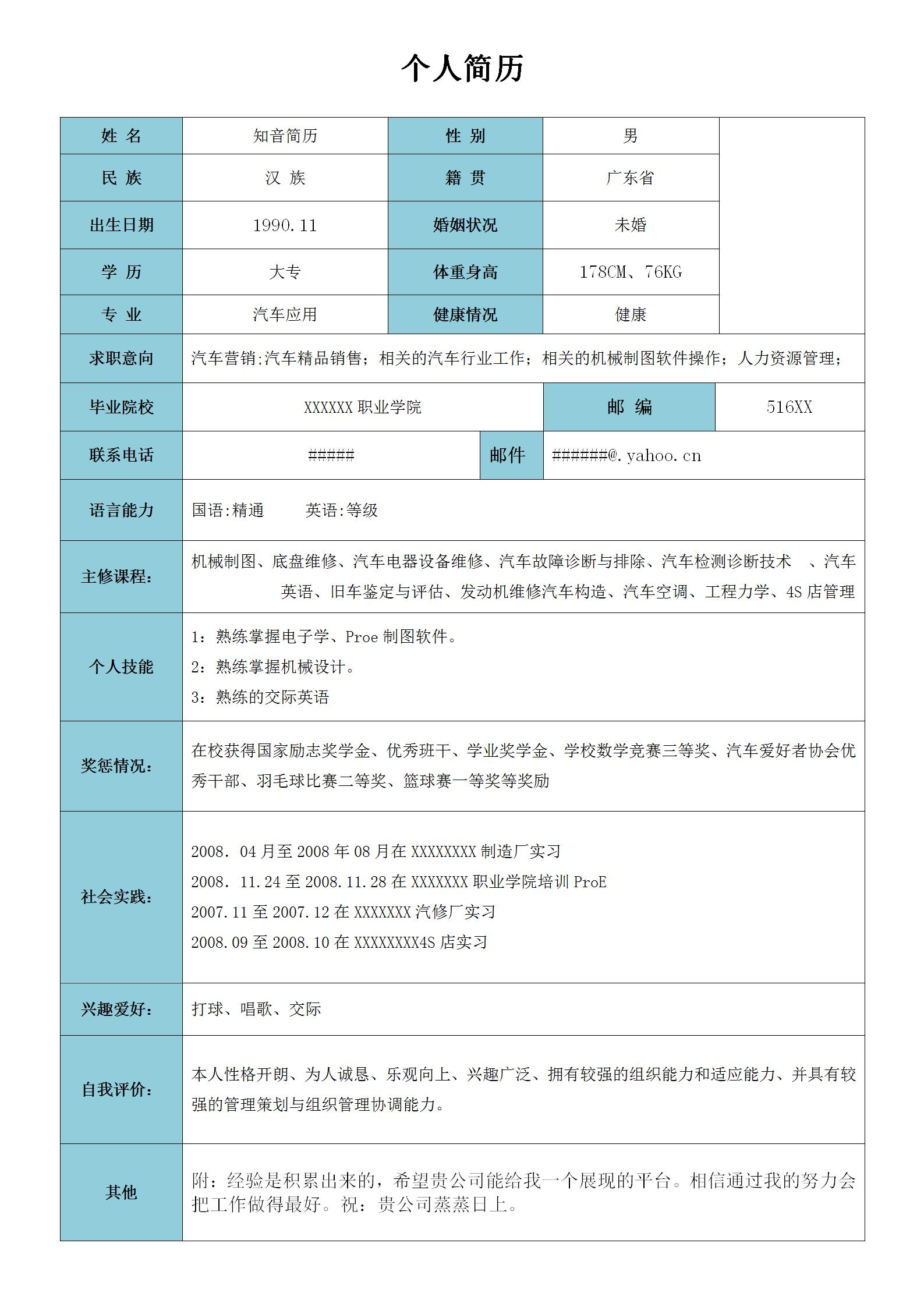 严谨简约的应届毕业生简历模板(蓝色白底)