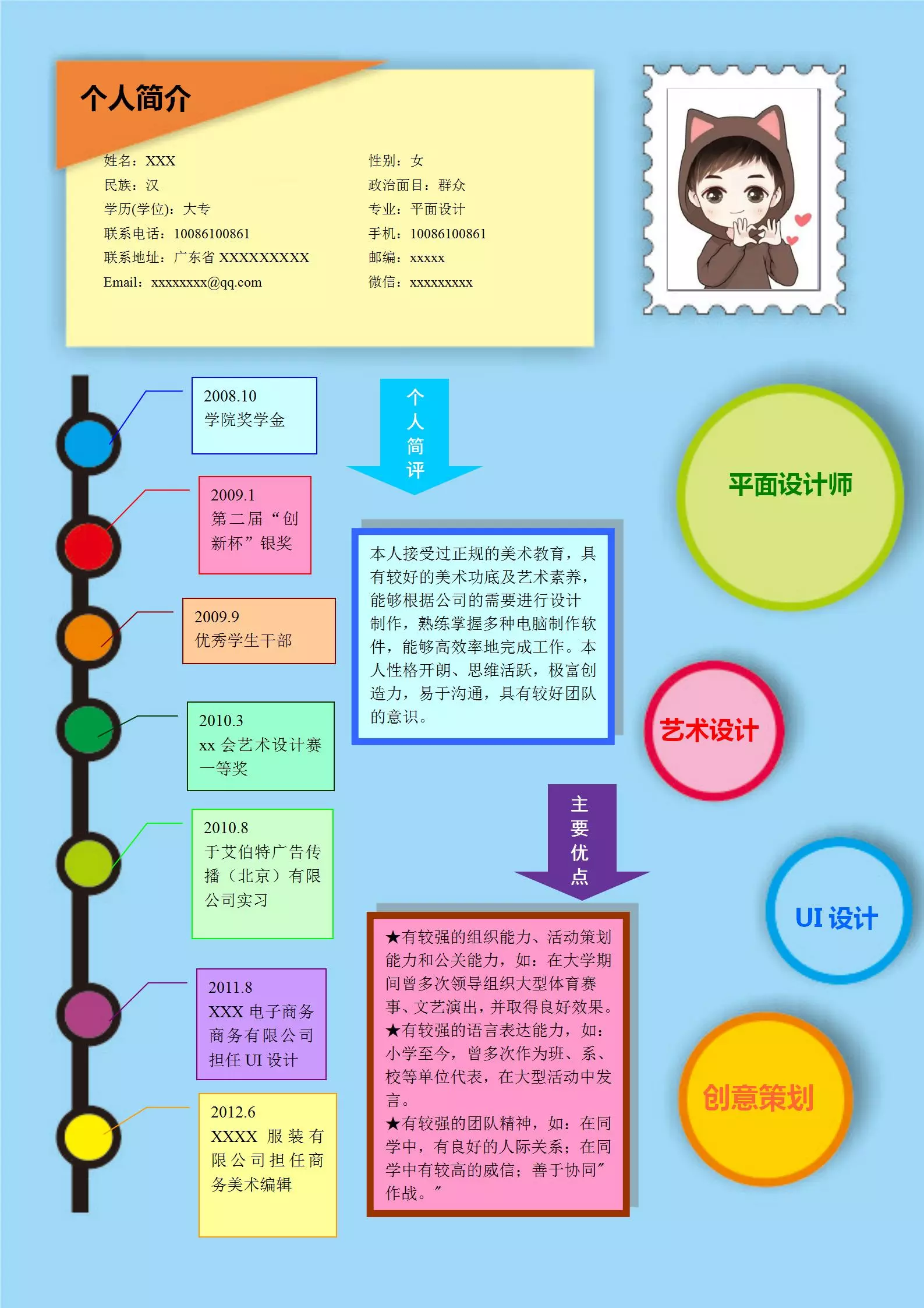 创意新颖的平面设计师Word简历模板(绚丽多彩)