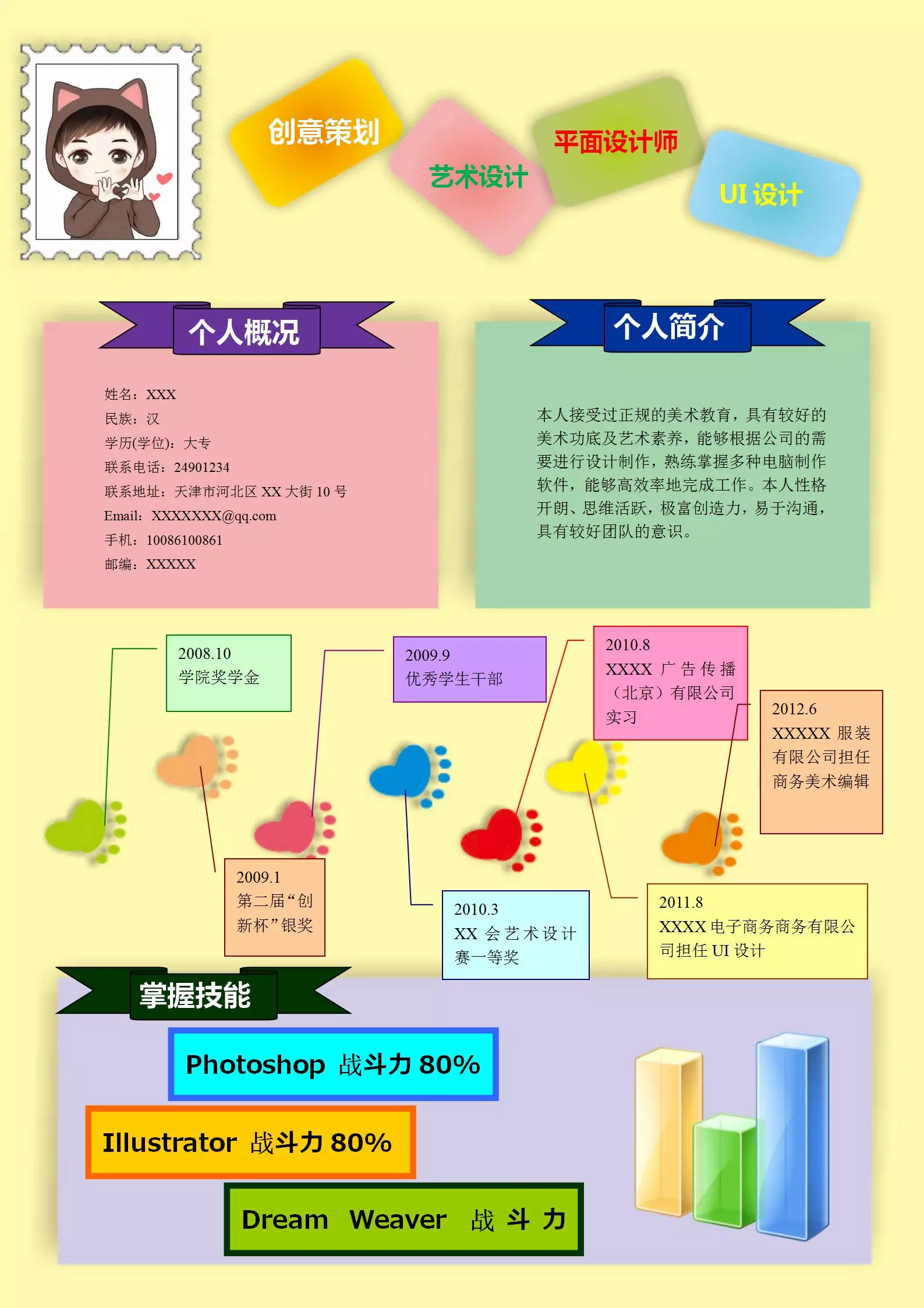 创意十足的UI设计师Word简历模板(绚烂多彩)