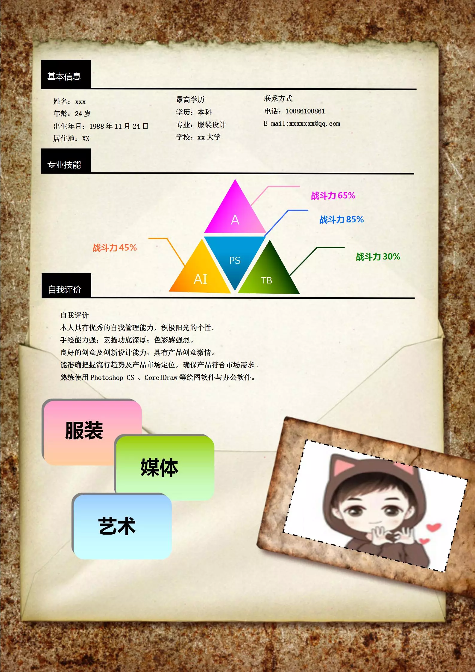 别致新颖的服装设计师Word简历模板(五颜六色)