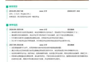 严谨专业的小学老师语文教师个人Word简历模板(亮青白底)